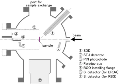 Fig. 2. Top view of the new target chamber and arrangement of the detectors.