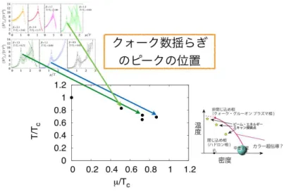 図 10: クォーク数揺らぎに現れるピークの位置から類推した QCD 相図。