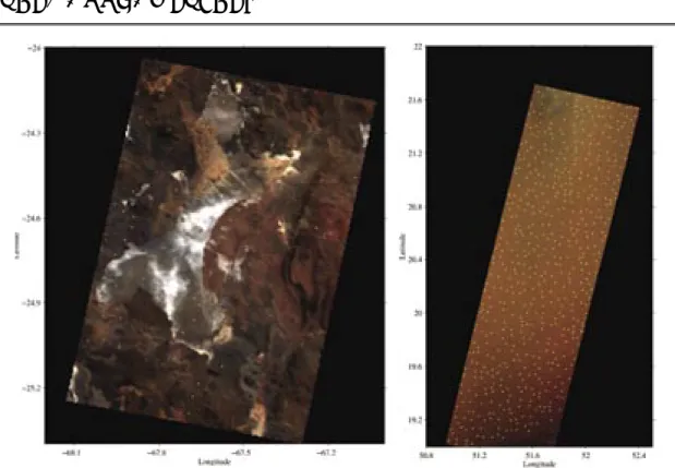 Fig. 2.1.3-5 AVNIR-2 image cross-calibrated with MODIS (Yellow dots denote evaluation points