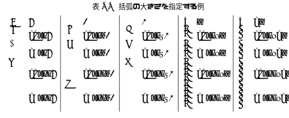 表 7.8 括弧の大きさを指定する例