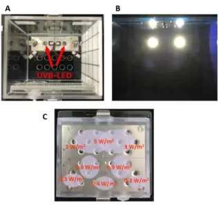 Fig. 3.  作製した UVB-LED 装着植物培養器内に