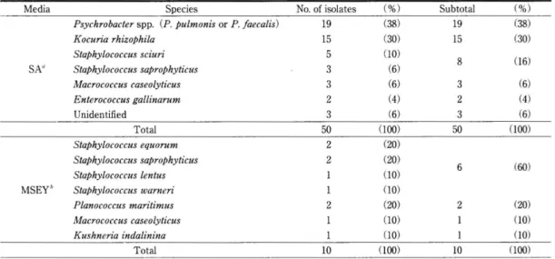 Table  2. Numbers    t f o e h s e t a l o s i d e t a l e r o t t h e a l i r t e c a b s e i c e p s based  on  p c i t e n e g o l y h s i s y l a n a u s i n g 16S  rDNA  sequences  Media  es i c pe S 
