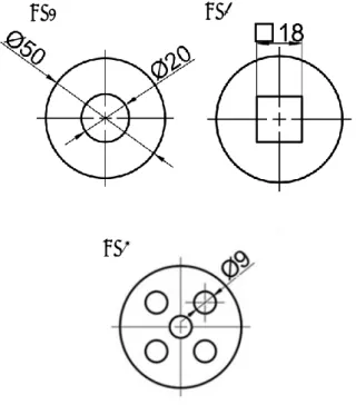 Figure 8    Baffle plates． 穴の総断面積は， 3 種類とも Baffle plate でチョークが起き ない断面積で，ほぼ等しくしてあり，その断面積の中で円 形，正方形，円形の穴 5 つのものになっている．この形状と した理由としては， BP1 は単純な構造としBaffle plate  に対 する効果があるのかを確認するため， BP2 では，角を与える ことによって流れが円形よりも乱流化するのではないかと考 えた． BP3 では穴の総断面積は BP1  ， BP2  と等しく，流