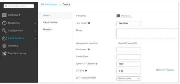 図 16 : VTY 回線の設定 CLI を使用したスイッチの設定 コンソール ポート経由での CLI のアクセス スイッチの RJ-45 コンソール ポートまたは USB コンソール ポートを PC またはワークステー ションに接続し、端末エミュレーション ソフトウェアを通じてスイッチにアクセスすることに より、設定済みスイッチ、または未設定のスイッチ上で CLI にアクセスできます。 スイッチをスタックしている場合は、スタック内の 1つのスイッチのコンソール ポートに接続 します。任意のメンバ スイッチ