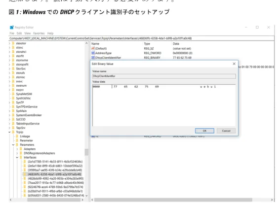 図 1 : Windows での DHCP クライアント識別子のセットアップ