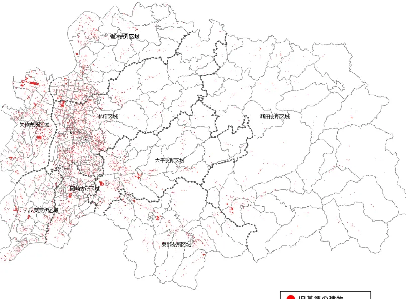 図 ３-１  旧基準の建物の分布状況図 