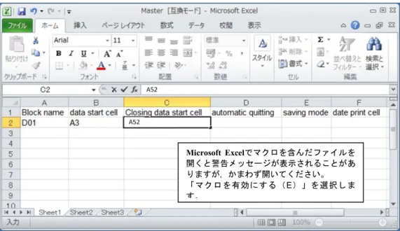 図 3.5.-12 Microsoft Excel による master.xls の編集 