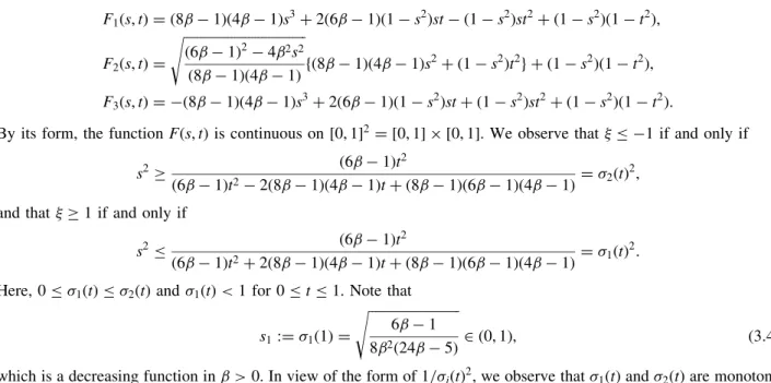Fig. 2. The regions  1 ;  2 ;  3 when 1 4 <  < 1 2 .