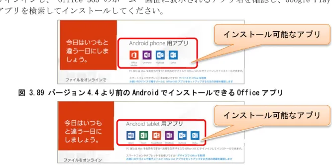 図 3.90 バージョン 4.4 以降の Android でインストールできる Office アプリ 