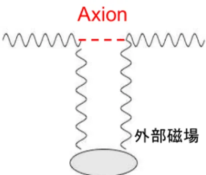 図 1.2: Axion の真空複屈折への寄与を表す Feynman 図。 Axion はプリマコフ効果によって光子