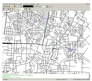 図 2: 交通シミ ュ レ ータ SUMO での GUI 出力