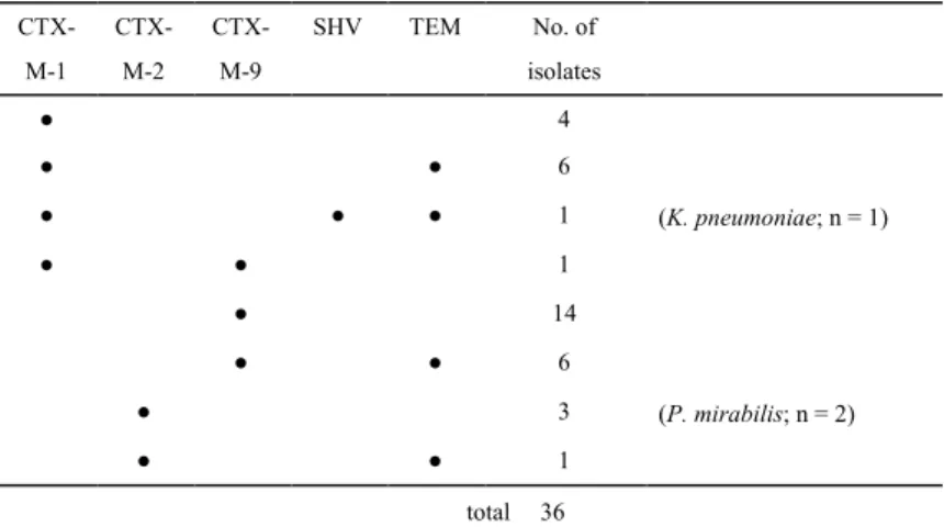 Table 3. Number of Isolates Positive for ESBL Genotype Group Combinations