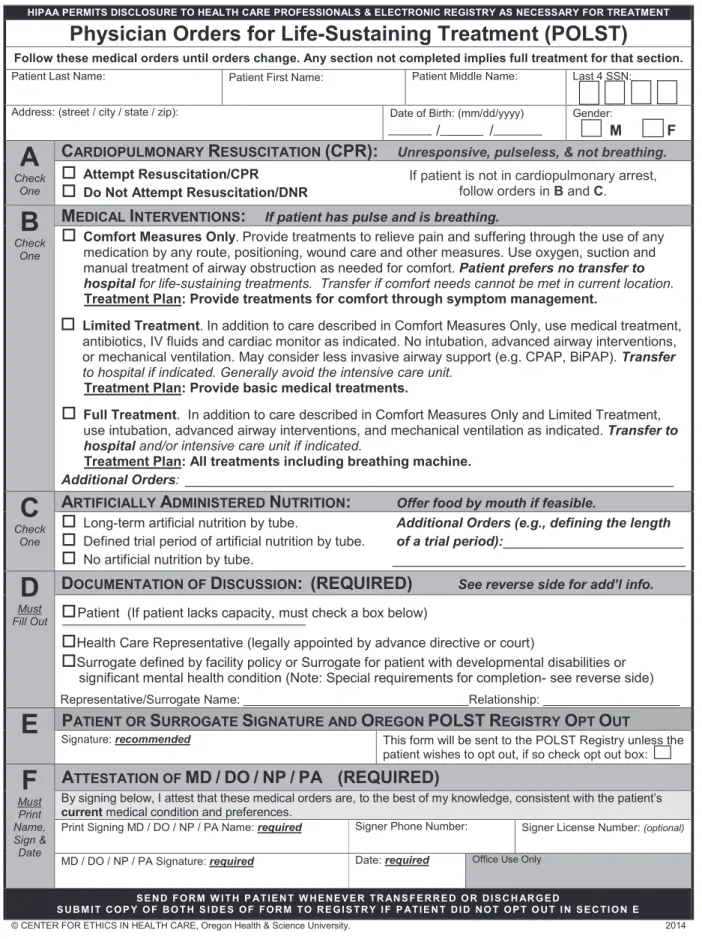 Fig. 1  米国オレゴン州で使用されているPOLST書式