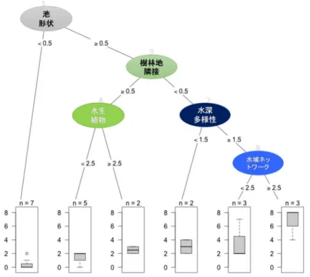 図 24.  魚類種数についての環境要素（内部環境要素のみ）回帰木分析結果
