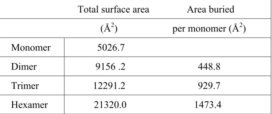 Table 2. Buried accessible surface area calculation. 