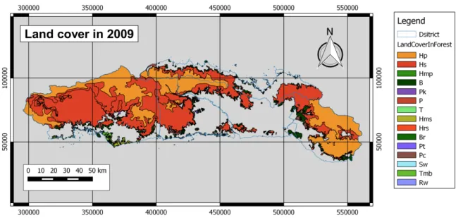 図 4.2-6：ゴロンタロ州全体で 2000 年時点に森林被覆域だったエリアを対象とした、2009 年の土地被覆 