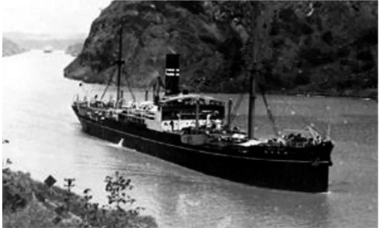 Figure 1. Canada Maru passing through the Panama Canal, 1911