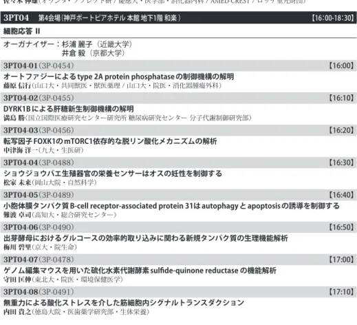 表 発頭口般一 　 目日３第 3AT26-10（3P-0909）	 【10:30】三層マルチオミクスによるHER2陽性乳癌のトラスツズマブ感受性マーカーの同定山下	聡（国がん研セ・研・エピゲノム）3AT26-11（3P-0910）	【10:40】Abcg2を発現するMDS/AML細胞は骨髄間質細胞の骨芽細胞への分化障害を引き起こし骨形成を阻害する林	康貴（東大・医科研・細胞療法）3AT26-12（3P-0911）	【10:50】ユビキチンリガーゼFBXL5による鉄代謝制御と肝がん抑制武藤	義治（Med