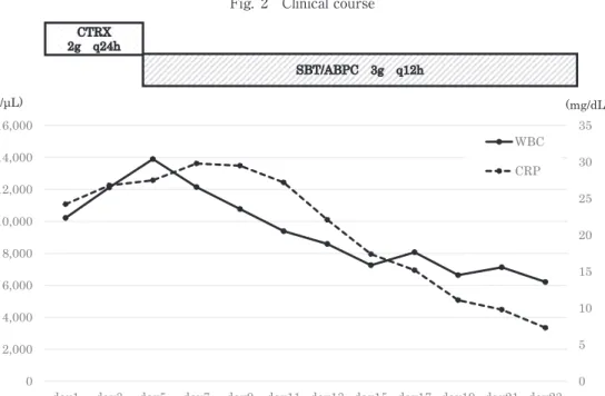 Fig. 2 Clinical course 05 10152025303502,0004,0006,0008,00010,00012,00014,00016,000