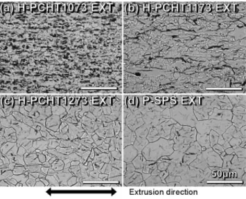 Fig. 4  Optical microstructures of H-PCHT EXT series made from TiH 2