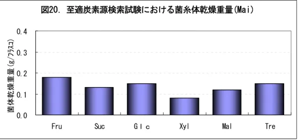 図 21 ．至適炭素源検索試験における菌糸体の状態 (Mai) 