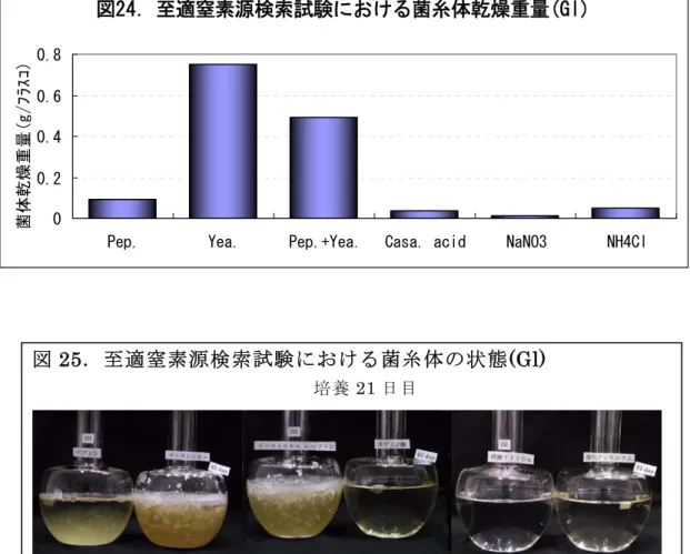 図 25 ．至適窒素源検索試験における菌糸体の状態 (Gl) 