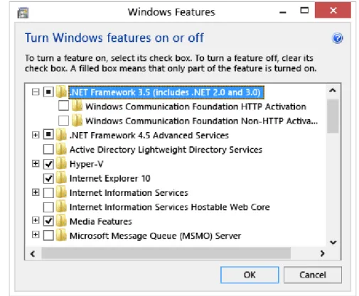 図   7 Microsoft .NET Framework 3.5 の有効化   (Windows 8/8.1,  コントロールパネル ) 