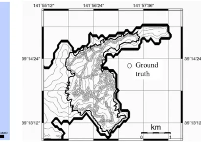 Fig. 1    Historical large scale forest fire occurring in Kamaishi  Fig.2 Distribution of 996 ground truth utilized in the burned  area indicate in black line based on information from 