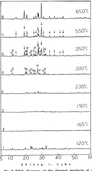 Fig.  6  XRD  diagrams  of  the  thermal  products  at  a 