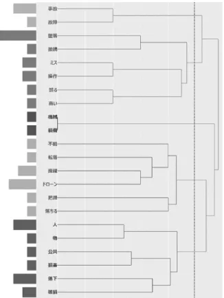 図 2.  ドローンの練習を行う際に伴うリスク(共起語ネット ワーク分析) 
