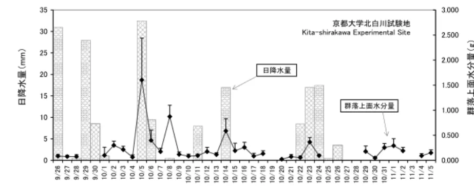 図 1  京都大学 白川試験地 日降水量と群落上面水分量