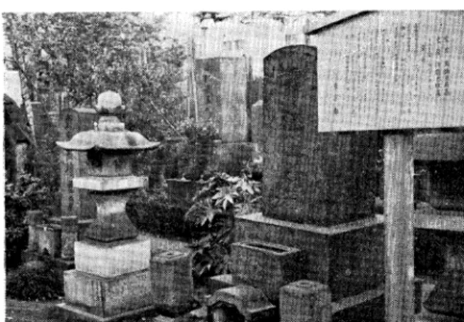 Fig.  1  (  a )  伊 能 忠 敬 の 墓  (  The  tombstone  of  Tadataka INO),  石 燈 籠 の 向 う が 高 橋 至 時 の 墓.