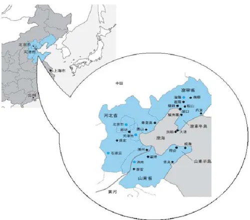 図 序 － 3   天 津 濱 海 新 区 の 地 理 位 置   出 典 ： ジ ェ ト ロ ( 2 0 1 0 ) 、 p 3 5 よ り 作 成 。  