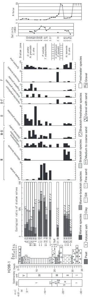 Fig. 3  Geological column, diatom analysis and N value of the core H29B-1.