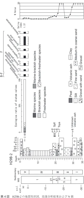Fig. 4  Geological column, diatom analysis and N value of the core H29B-2.