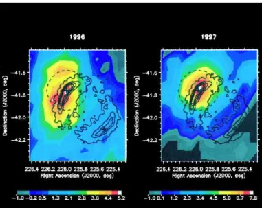 Figure 2.4: (left) Statistical signiﬁcance map of TeV gamma-rays around SN 1006. The dashed