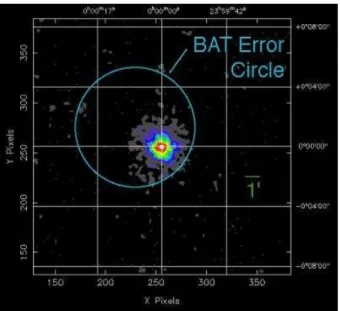 Figure 3.7: Simulated XRT image on the central part with the worst-case BAT error circle.