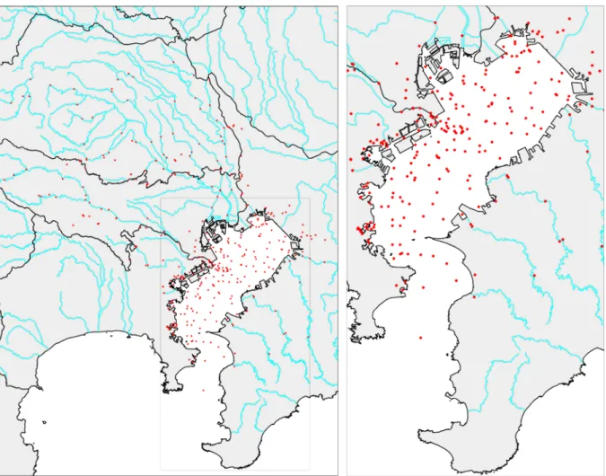 図 1  調査地点図（左：全体、右：東京）