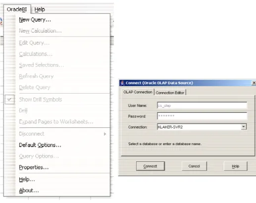 図 5: BI Spreadsheet Add-in Excel メニュー  図 6: BI Spreadsheet Add-in 接続ダイアログ 