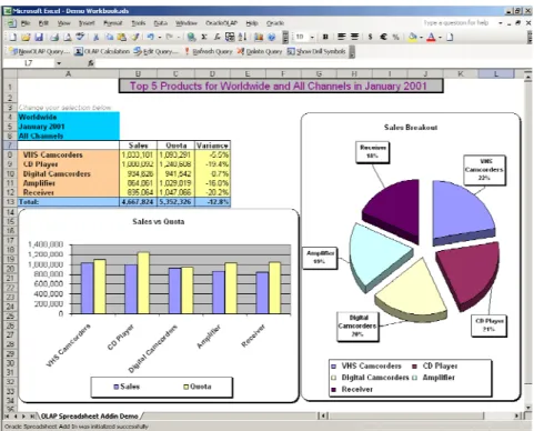 図 1: OLAP データおよび Excel チャートを使用した BI Spreadsheet Add-in レポート 