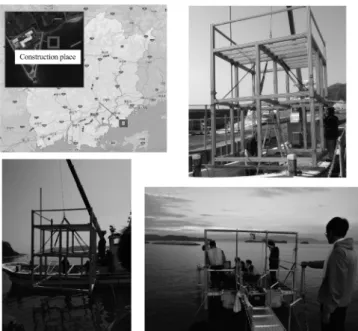 Fig. 2 Permanent stage for underwater robot exper- exper-iments and installation procedure and the  lo-cation 行う． 2