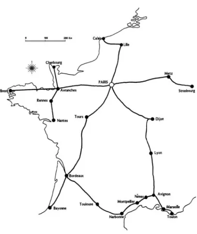 図 6 1835 年の腕木信号線全国地図