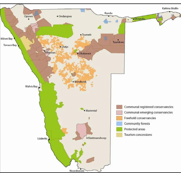 Figure 5. Areas in Namibia under wildlife management in 2009 (adapted from [19]). 