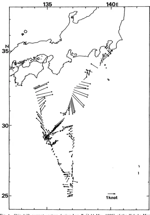 Fig.  4.  Ship-drift  current  vectors  during  Leg II(1-11  May  1988)  of  the  Hakuho  Maru Cruise,  KH-88-2.