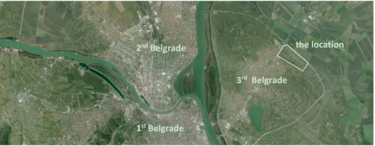 Figure 2. Relationship between 1st, 2nd and 3rd Belgrade, Source: Google Earth.  5. Place-Based Education in Action: Design Studio Case Study 