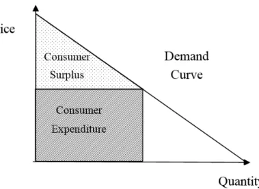 Figure 1. Demand curve, consumer surplus, and economic value.