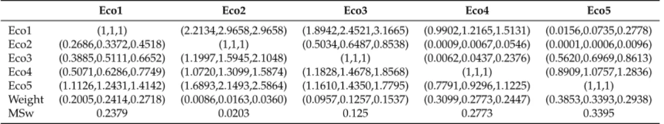 Table 6. Fuzzy pairwise comparison matrix for the economic criteria.