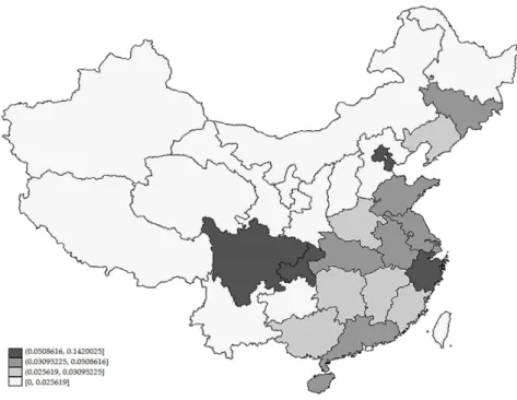 Figure 2. The spatial distribution of innovators. 4.2. Modeling
