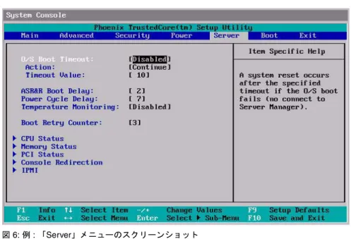 図 6: 例 : 「Server」メニューのスクリーンショット