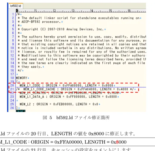 図   5  bf592.ld ファイル修正箇所 